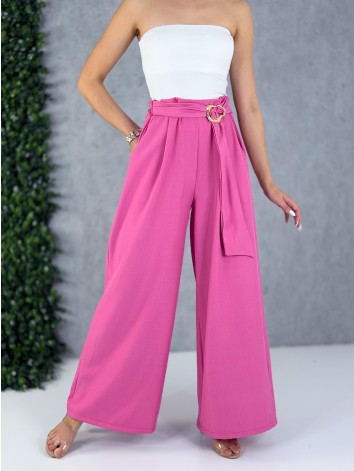 Dámske ružové elegantné široké nohavice so sťahovaním Santorini