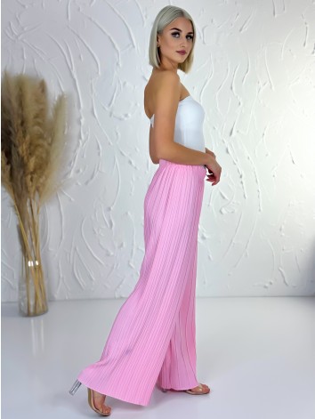 Dámske ružové plisované nohavice s vysokým pásom Korfu