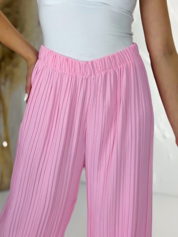 Dámske ružové plisované nohavice s vysokým pásom Korfu