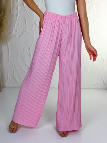 Dámske ružové plisované nohavice s vysokým pásom Korfu