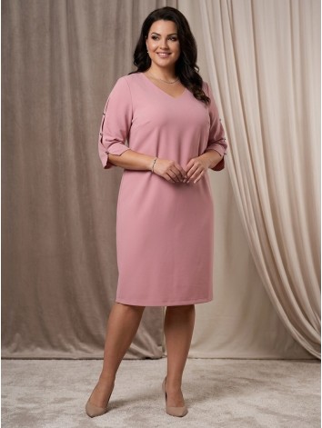 Dámske ružové spoločenské šaty s aplikáciami na rukávoch pre moletky