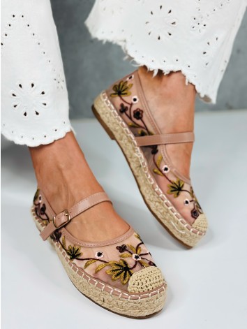Dámske ružové vyšívané espadrilky s remienkom Mary