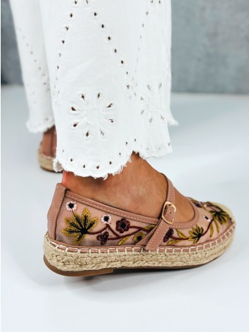 Dámske ružové vyšívané espadrilky s remienkom Mary