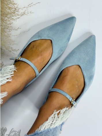 Dámske semišové sandále s uzavretou špičkou a remienkom - modré