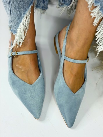 Dámske semišové sandále s uzavretou špičkou a remienkom - modré