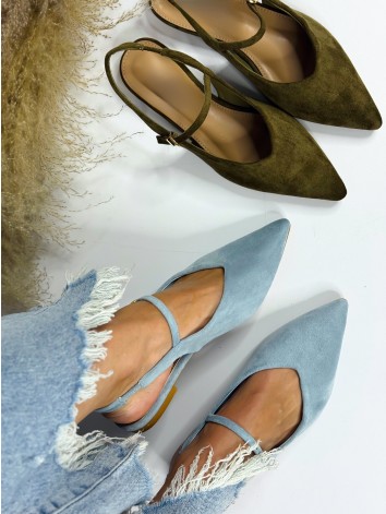 Dámske semišové sandále s uzavretou špičkou a remienkom - zelené