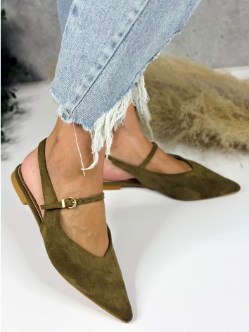 Dámske semišové sandále s uzavretou špičkou a remienkom - zelené