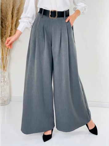 Dámske sivé široké nohavice s opaskom Dubaj