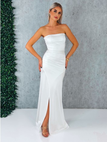 Dámske spoločenské priliehavé šaty s viazačkou a riasením na zadnej časti Princess - biele