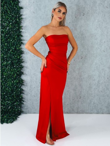Dámske spoločenské priliehavé šaty s viazačkou a riasením na zadnej časti Princess - červené