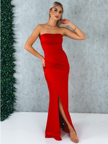 Dámske spoločenské priliehavé šaty s viazačkou a riasením na zadnej časti Princess - červené