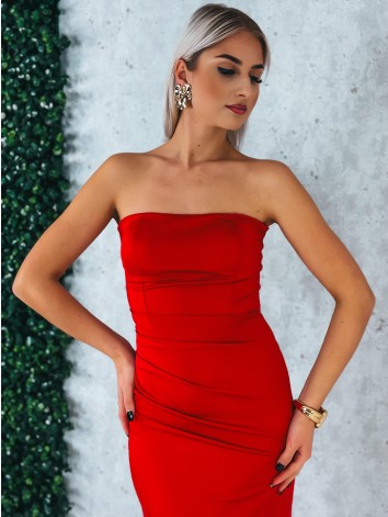 Dámske spoločenské priliehavé šaty s viazačkou a riasením na zadnej časti Princess - červené