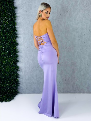 Dámske spoločenské priliehavé šaty s viazačkou a riasením na zadnej časti Princess - fialové