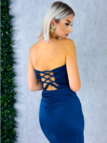 Dámske spoločenské priliehavé šaty s viazačkou a riasením na zadnej časti Princess - petrolejové