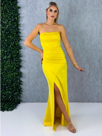 Dámske spoločenské priliehavé šaty s viazačkou a riasením na zadnej časti Princess - žlté