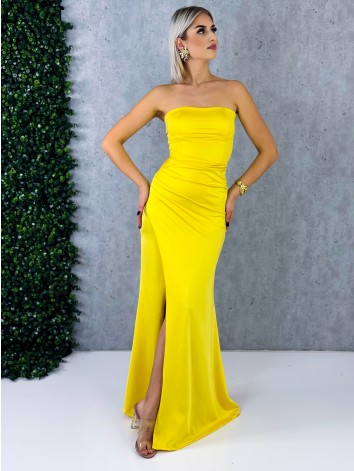 Dámske spoločenské priliehavé šaty s viazačkou a riasením na zadnej časti Princess - žlté