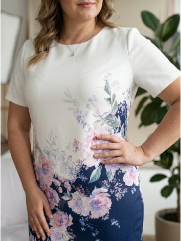 Dámske spoločenské šaty pre moletky s kvetovanou potlačou - modré