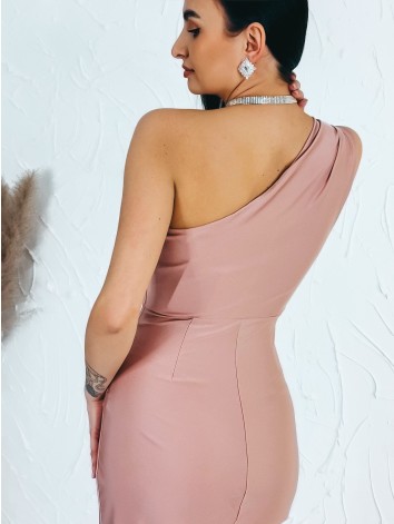 Dámske staroružové elastické spoločenské šaty s razporkom