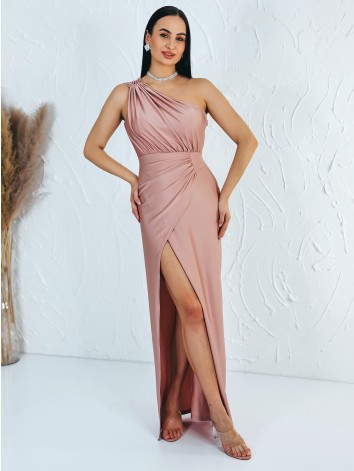Dámske staroružové elastické spoločenské šaty s razporkom