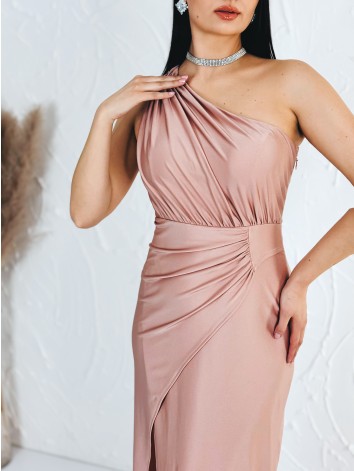 Dámske staroružové elastické spoločenské šaty s razporkom