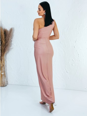 Dámske staroružové elastické spoločenské šaty s razporkom