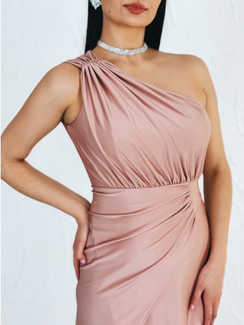 Dámske staroružové elastické spoločenské šaty s razporkom