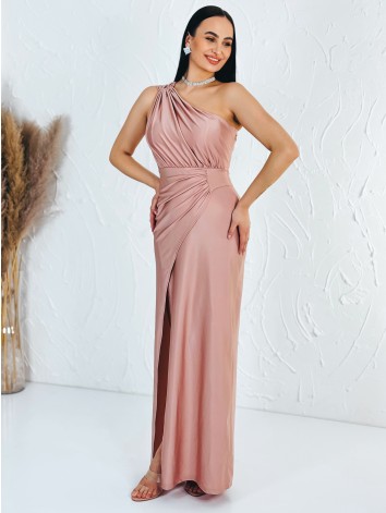 Dámske staroružové elastické spoločenské šaty s razporkom