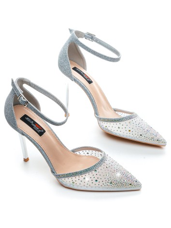 Dámske strieborné sandále s ozdobnými kamienkami Rumea