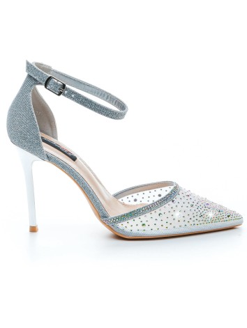 Dámske strieborné sandále s ozdobnými kamienkami Rumea