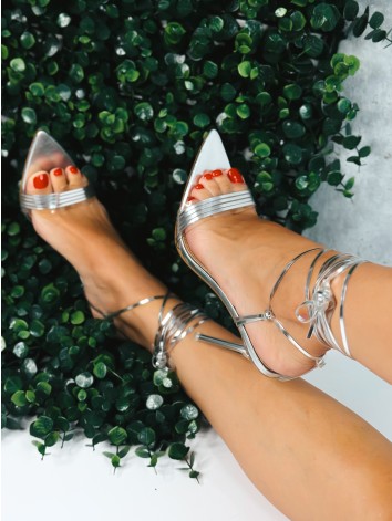 Dámske strieborné sandále so šnurovačkou Lisa