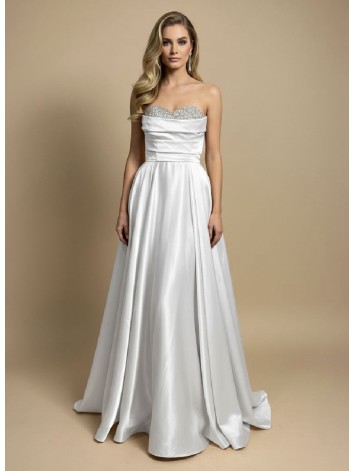 Dámske strieborné saténové luxusné spoločenské šaty s kamienkami