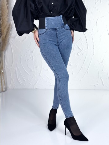 Dámske svetlo modré elastické rifle s gumičkou v páse