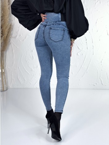 Dámske svetlo modré elastické rifle s gumičkou v páse