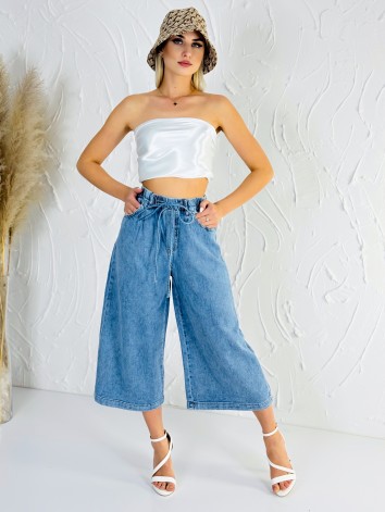 Dámske svetlomodré capri rifle s gumičkou v páse Lola