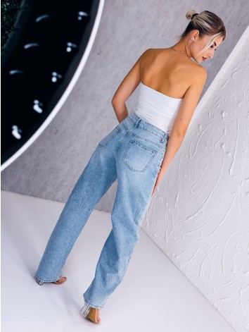 Dámske svetlomodré široké baggy rifle s vysokým pásom Perona