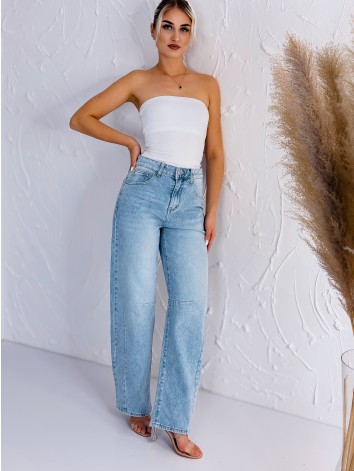 Dámske svetlomodré široké baggy rifle s vysokým pásom Perona