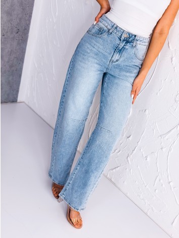 Dámske svetlomodré široké baggy rifle s vysokým pásom Perona