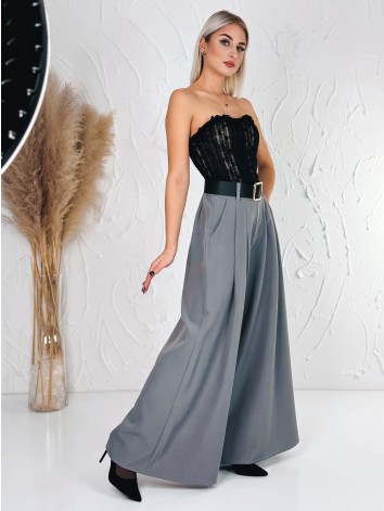 Dámske svetlosivé široké nohavice s opaskom Dubaj