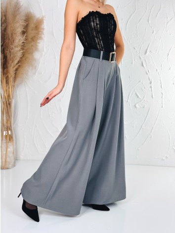 Dámske svetlosivé široké nohavice s opaskom Dubaj