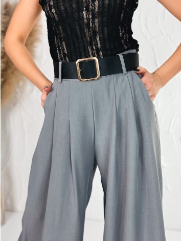 Dámske svetlosivé široké nohavice s opaskom Dubaj