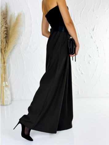 Dámske tmavo hnedé široké nohavice s opaskom