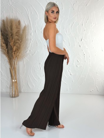 Dámske tmavohnedé plisované nohavice s vysokým pásom Korfu