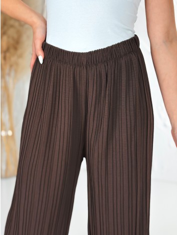 Dámske tmavohnedé plisované nohavice s vysokým pásom Korfu