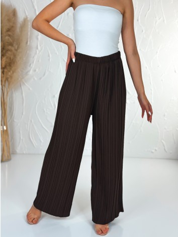 Dámske tmavohnedé plisované nohavice s vysokým pásom Korfu