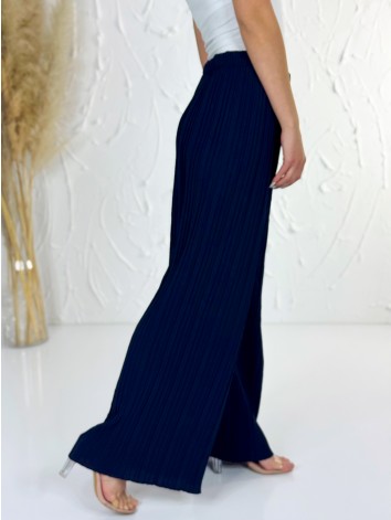 Dámske tmavomodrá plisované nohavice s vysokým pásom Korfu