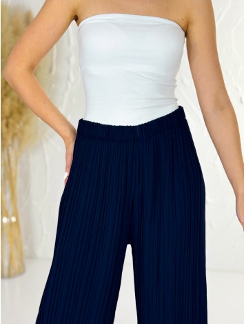 Dámske tmavomodrá plisované nohavice s vysokým pásom Korfu