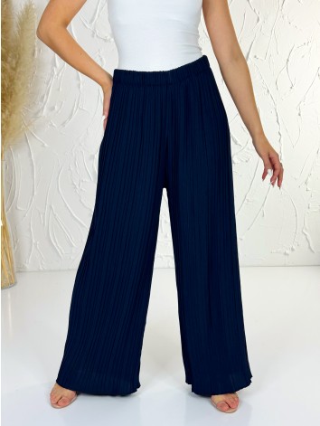 Dámske tmavomodrá plisované nohavice s vysokým pásom Korfu