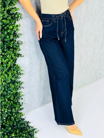 Dámske tmavomodré široké rifle s gumičkou v páse