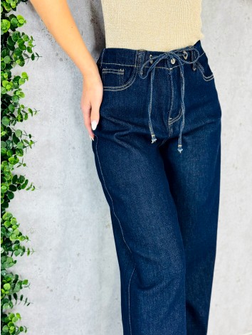 Dámske tmavomodré široké rifle s gumičkou v páse