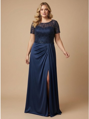 Dámske tmavomodré spoločenské šaty s kamienkami a nazberanou sukňou